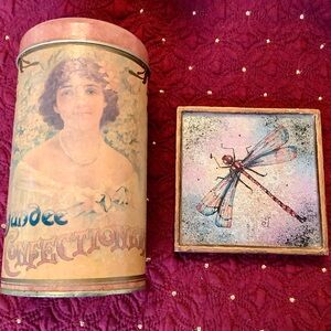Art Nouveau tin, and Dragon Fly coaster, beautiful tan, copper, gold colors